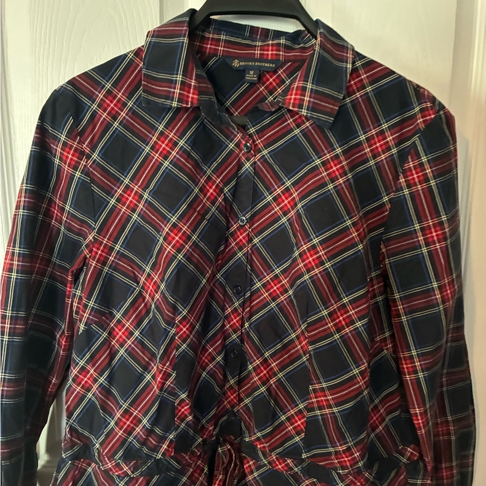 Brooks Brothers Red and Black Holiday Plaid Shirt Dress - Picture 2 of 4